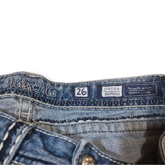 Miss Me Contrast Stitched Boyfriend Fit Bling Cropped Denim US 26 - Picture 7 of 12